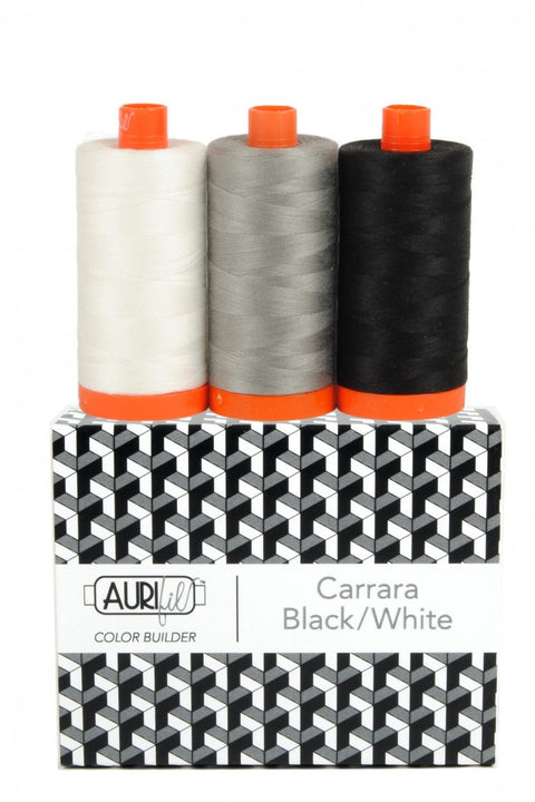 Aurifil CARRARA Color Builder Mako Cotton 50 Weight Wt Large Spool Neutral Black White Grey Gray Quilting Thread Set of 3 2021 2625 2692