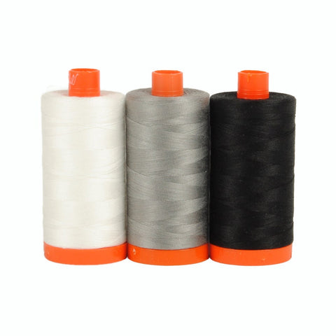 Aurifil CARRARA Color Builder Mako Cotton 50 Weight Wt Large Spool Neutral Black White Grey Gray Quilting Thread Set of 3 2021 2625 2692