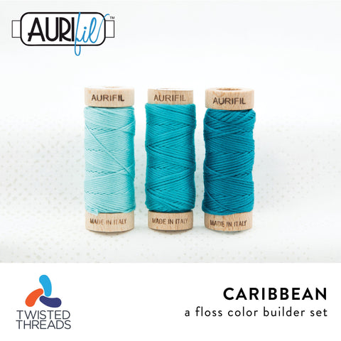 AURIFIL Floss Aurifloss CARIBBEAN Color Builder Turquoise Blue MAKO 6 Strand 18 yards Spool Embroidery Cotton Thread Set of 3 5006 2810 4182