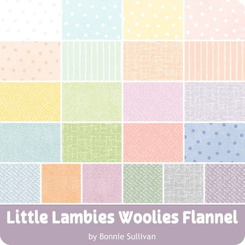 Little Lambies Charm Soft Pastel Palette Maywood Woolies Flannel Teal Green Yellow Peach Teal Cotton Flannel 5 inch Fabric