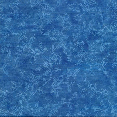 3.5 YARDS Island Batik IB 122128521 Vine Floral Dot Harbor Blue Batik Cotton Fabric 3.3 Yards
