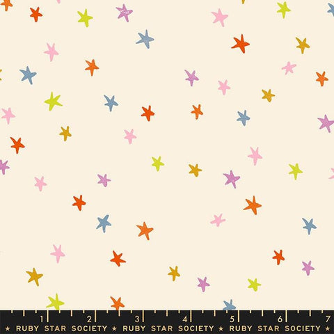 BTY NEW Moda Ruby Star Society RSS Starry Multi Rainbow Stars on Cream Alexia Abegg Cotton Fabric Yard RS4109-34