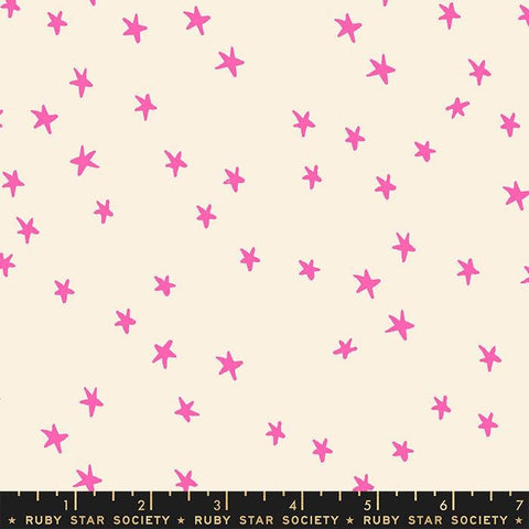 BTY NEW Moda Ruby Star Society RSS Starry Natural Neon Pink Stars on Cream Alexia Abegg Cotton Fabric Yard RS4109-36