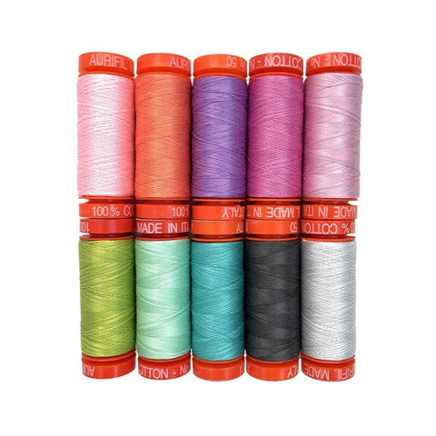 IN STOCK Aurifil Tula Pink ROAR Collection Rainbow Bright 50 Weight Wt Small Spool Cotton Quilting Thread Set of 10