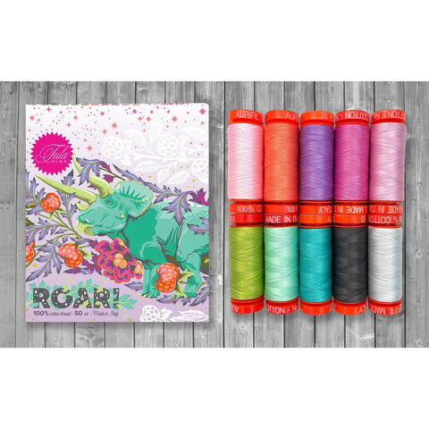 IN STOCK Aurifil Tula Pink ROAR Collection Rainbow Bright 50 Weight Wt Small Spool Cotton Quilting Thread Set of 10