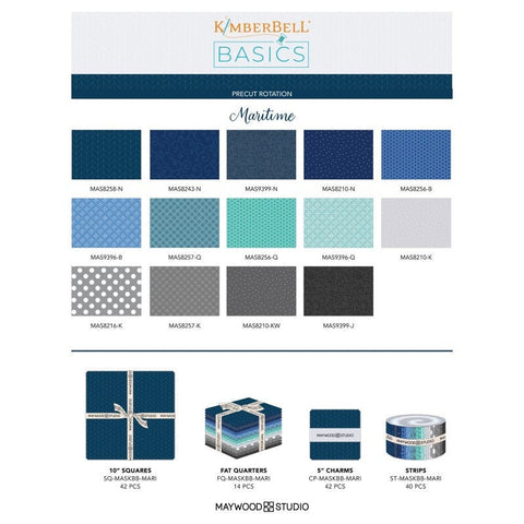 Maritime Kimberbell Basics Cotton Floral Kim Christopherson Blue White Green Teal Aqua Chic Charm 5 Inch Square Quilting Fabric