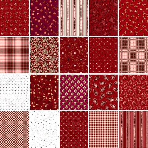 Garnets and Gingham Kim Diehl Henry Glass Civil War Reproduction Beige Cream Red White Fabric 20 FQ Fat Quarter Bundle