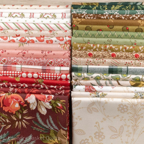 NEW Andover Joy Holiday Floral Edyta Sitar Laundry Basket Quilts LBQ Cream Red Green Beige 33 Fat Quarter FQ Fabric Bundle