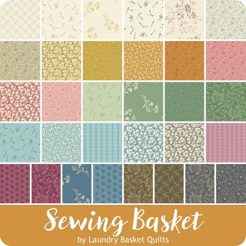 NEW Andover Sewing Basket Floral Edyta Sitar Laundry Basket Quilts LBQ Cream Blue Pink Green Beige 28 Fat Quarter FQ Fabric Bundle