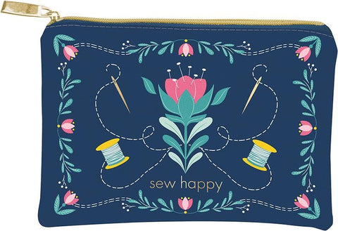 Moda Punch Studio Glam Bag Sew Happy Floral Pin Cushion 1005 73 Faux Leather Vinyl Zippered Project Bag 5.5 x 8"
