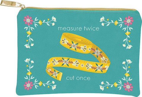 Moda Punch Studio Glam Bag Measure Twice Cut Once Floral Measuring Tape 1005 74 Faux Leather Vinyl Zippered Project Bag 5.5 x 8"