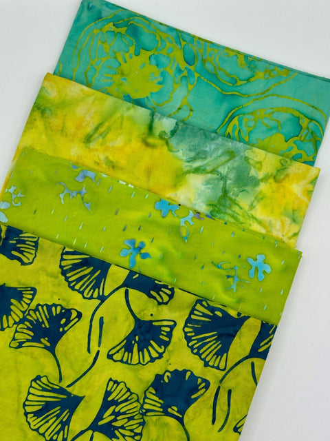 Anthology Island Garden 4 Piece Half Yard Set Batik Green Yellow Quilting Fabric