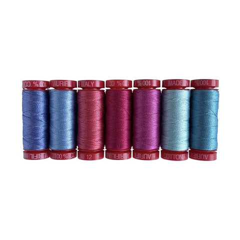 Aurifil At Days End Collection by Sarah Maxwell 12 Weight Wt Cotton Quilting Thread Set of 7 Pink Blue SM12ADE7