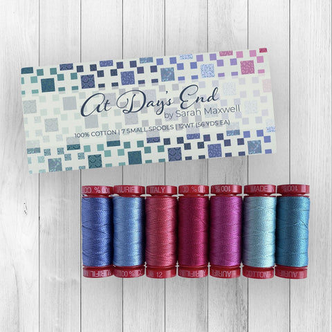 Aurifil At Days End Collection by Sarah Maxwell 12 Weight Wt Cotton Quilting Thread Set of 7 Pink Blue SM12ADE7