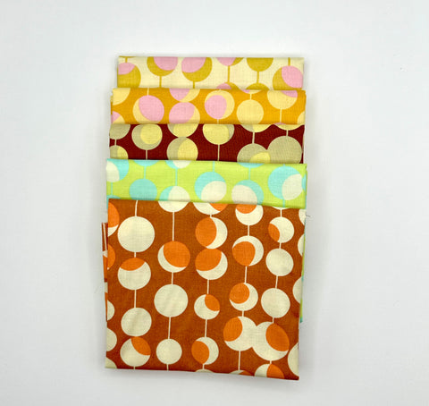 Retired AMY BUTLER Out of Print Mid Century Modern Martini Olives Pink Yellow Orange Brown Fabric 5 Fat Quarter FQs OOP