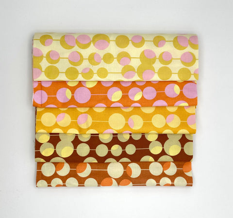 Retired AMY BUTLER Out of Print Mid Century Modern Martini Olives Pink Yellow Orange Brown Fabric 5 Fat Quarter FQs OOP