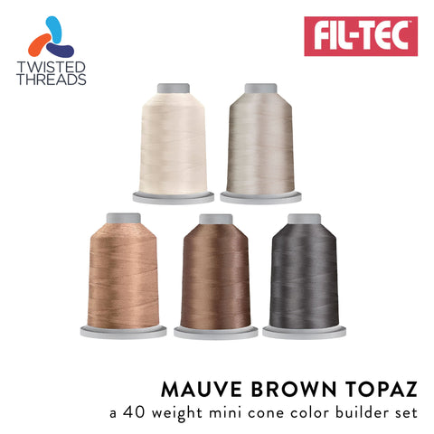 Mauve Brown Topaz GLIDE Fil-Tec 5 Mini Cones Cream Tan Brown Trilobal Polyester 40 Weight Wt 1100 Yards Sewing Quilting Embroidery Thread