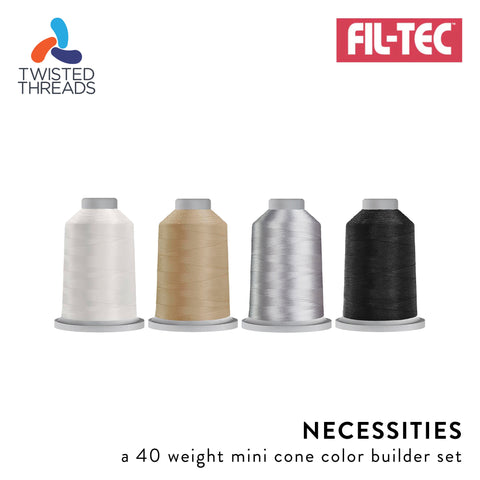 Necessities GLIDE Fil-Tec 4 Mini Cones Black White Grey Beige Trilobal Polyester 40 Weight Wt 1100 Yards Sewing Quilting Embroidery Thread