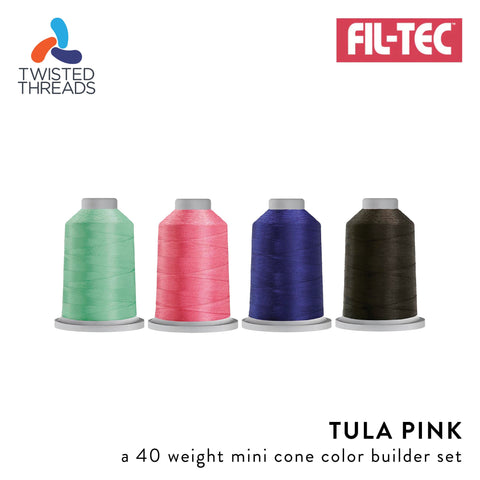 Tula Pink GLIDE Fil-Tec 4 Mini Cones Pink Mint Grey Trilobal Polyester 40 Weight Wt 1100 Yards Sewing Quilting Embroidery Thread Set