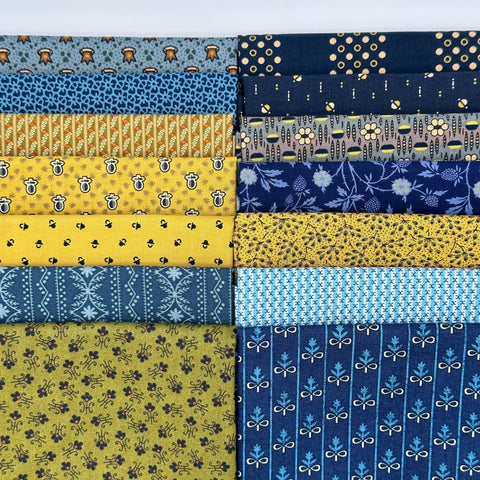 Civil War Reproduction Fat Quarters Poison & Indigo Various Makers Navy Blue Green Black Beige Cream Fabric 14 FQ Fat Quarter Bundle