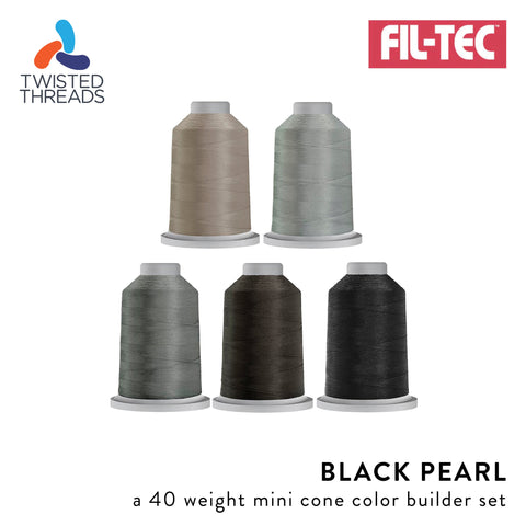 Black Pearl GLIDE Fil-Tec 5 Mini Cones Black Gray Grey Trilobal Polyester 40 Weight Wt 1100 Yards Sewing Quilting Embroidery Thread