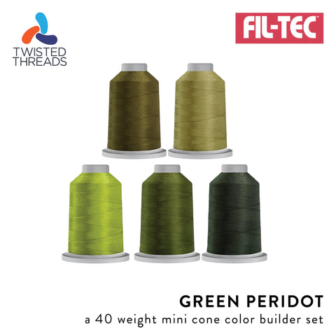 Green Peridot GLIDE Fil-Tec 5 Mini Cones Green Trilobal Polyester 40 Weight Wt 1100 Yards Sewing Quilting Embroidery Thread