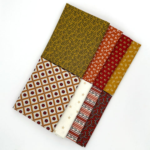 Civil War Reproduction Fat Quarters Cheddar Jack Various Makers Brown Yellow Cheddar Orange Beige Cream Fabric 8 FQ Fat Quarter Bundle