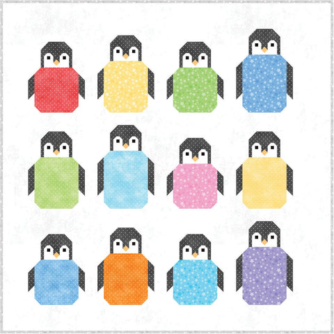 Maywood Playtime Flannel Penguin Party Elizabeth Hartman Modern Red Blue Green Complete Quilt Kit Cotton Fabric 50 x 50