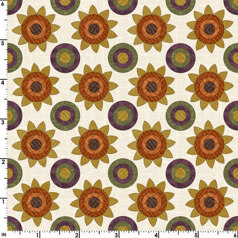 BTHY Maywood Woolies Autumn Harvest Flannel Sunflowers Cream Ecru Cotton Flannel Fabric Half Yard 9953-E