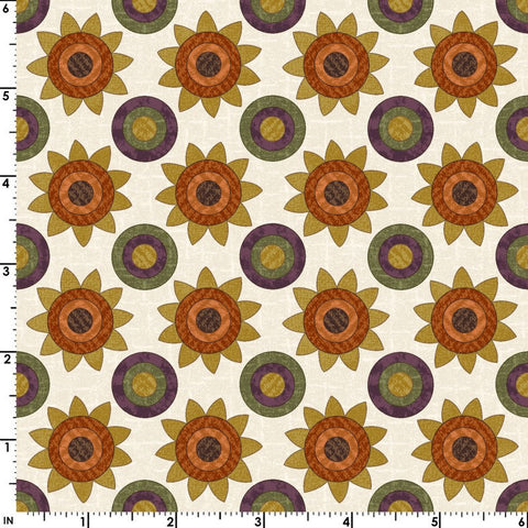 4 YARDS Maywood Woolies Autumn Harvest Flannel Sunflowers Cream Ecru Cotton Flannel Fabric 4 Yard 9953-E