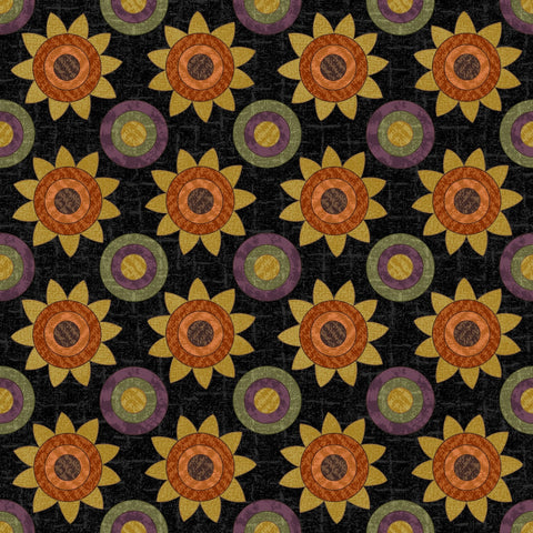 BTHY Maywood Woolies Autumn Harvest Flannel Sunflowers Black Cotton Flannel Fabric Half Yard 9953-J