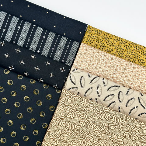 Civil War Reproduction Fat Quarters Various Makers Black Tan Brown Beige Fabric 8 FQ Fat Quarter Bundle