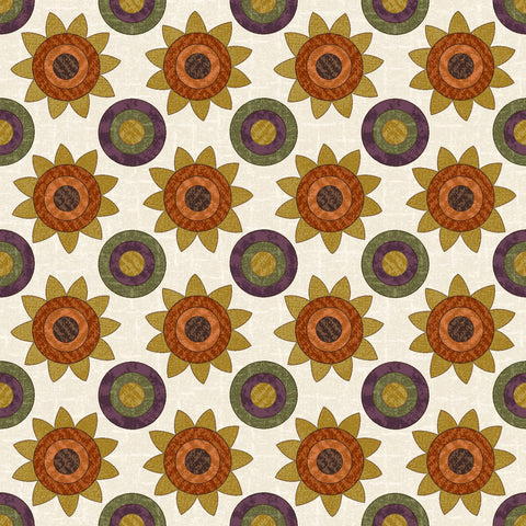 4 YARDS Maywood Woolies Autumn Harvest Flannel Sunflowers Cream Ecru Cotton Flannel Fabric 4 Yard 9953-E