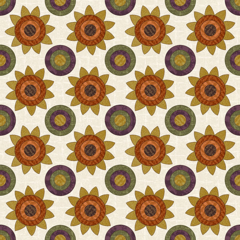 BTHY Maywood Woolies Autumn Harvest Flannel Sunflowers Cream Ecru Cotton Flannel Fabric Half Yard 9953-E