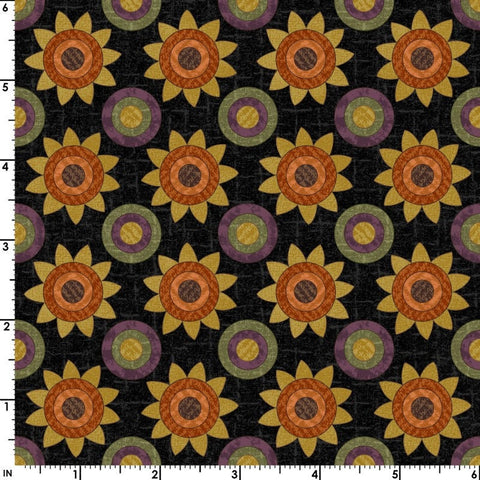 BTHY Maywood Woolies Autumn Harvest Flannel Sunflowers Black Cotton Flannel Fabric Half Yard 9953-J