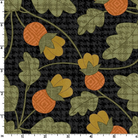 BTHY Maywood Woolies Autumn Harvest Flannel Pumpkin Blossom Black Cotton Flannel Fabric Half Yard 9952-J