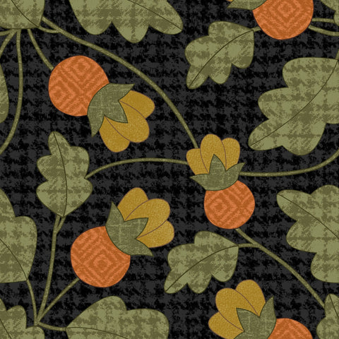 BTHY Maywood Woolies Autumn Harvest Flannel Pumpkin Blossom Black Cotton Flannel Fabric Half Yard 9952-J