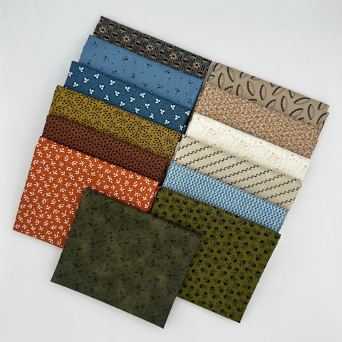 Civil War Reproduction Fat Quarters Various Makers Gold Blue Green Brown Fabric 13 FQ Fat Quarter Bundle