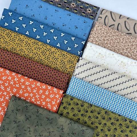 Civil War Reproduction Fat Quarters Various Makers Gold Blue Green Brown Fabric 13 FQ Fat Quarter Bundle