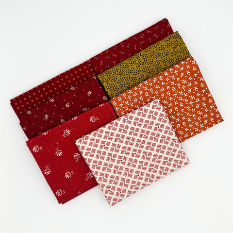 Civil War Reproduction Fat Quarters Various Makers Red Orange Gold White Background Fabric 7 FQ Fat Quarter Bundle