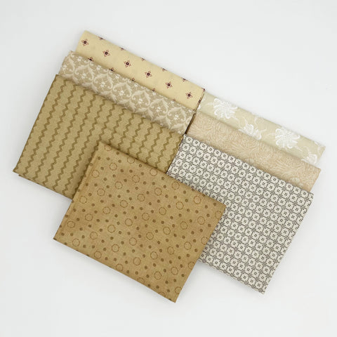 Civil War Reproduction Fat Quarters Various Makers Cream Tan Beige Tea Dye Background Fabric 7 FQ Fat Quarter Bundle