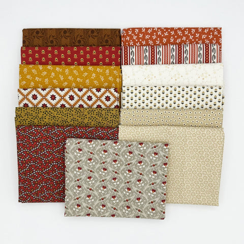 Civil War Reproduction Fat Quarters Various Makers Orange Yellow Beige Cream Fabric 13 FQ Fat Quarter Bundle