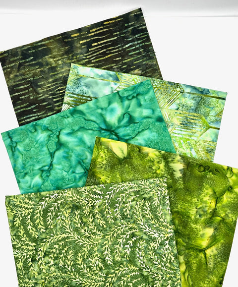 5 YARDS Batik Medium Green Yellow Marbled Watercolors Batik Cotton Batik Fabric Five 1 Yards A38