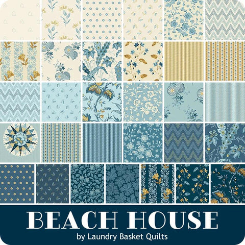 IN STOCK Andover Beach House Floral Edyta Sitar Laundry Basket Quilts LBQ Cream Blue Charm Square Fabric Bundle