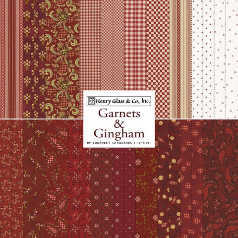 Garnets and Gingham Kim Diehl Henry Glass Civil War Reproduction Red Cream Tan Fabric 42 10 x 10 Inch Squares Layer Cake