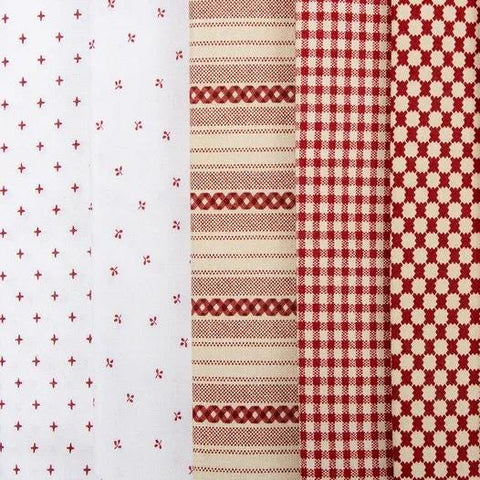 Garnets and Gingham Kim Diehl Henry Glass Civil War Reproduction Red Cream Tan Fabric 42 10 x 10 Inch Squares Layer Cake