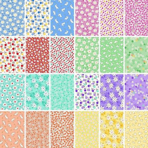 Nana Mae 8 Henry Glass 30's Reproduction Rainbow White Pink Red Orange Blue Green Fabric 24 FQ Fat Quarter Bundle