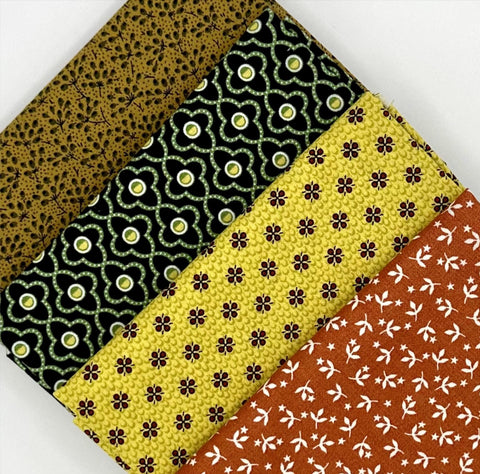 Civil War Reproduction Fat Quarters Various Makers Gold Orange Black Fabric 4 FQ Fat Quarter Bundle