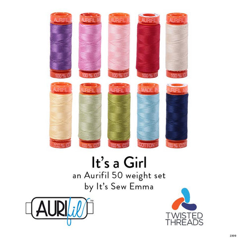 Aurifil It's a Girl Collection by Sew Emma 50 weight Cotton Quilting Thread Set of 10