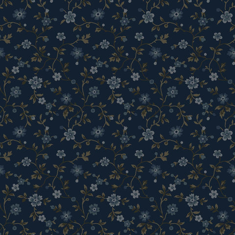 Dark and Stormy Maywood Blue Grey Gray Taupe Brown Cotton Floral 5 inch Fabric Charm Square